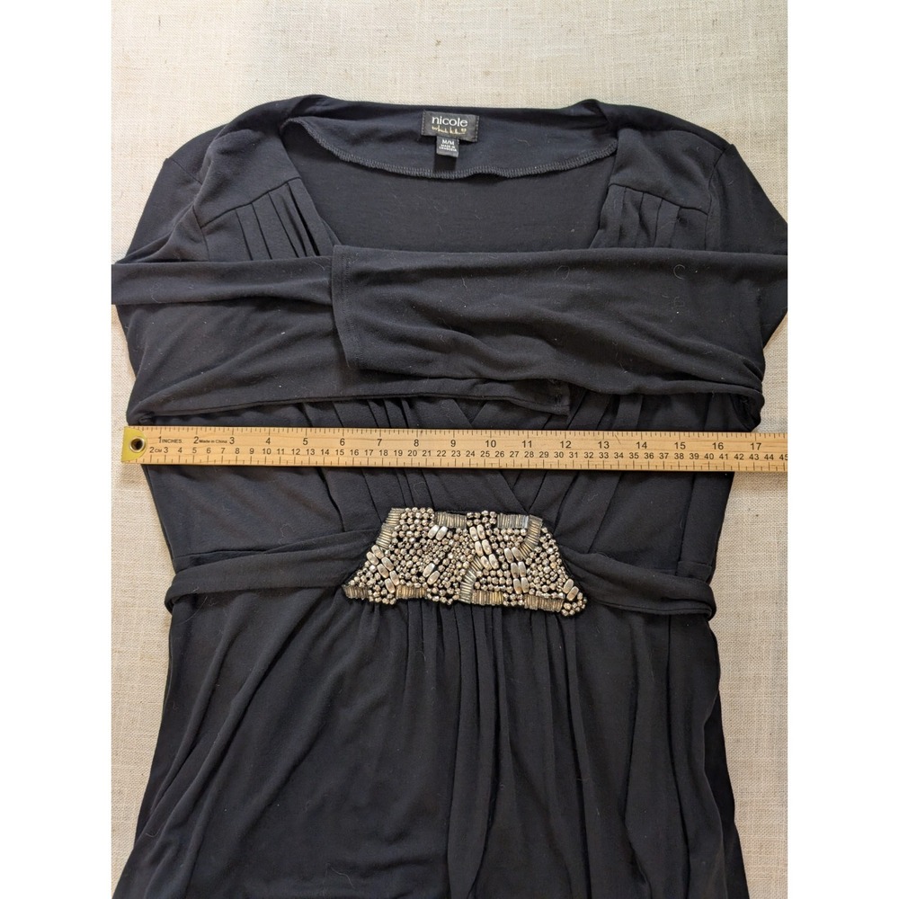 Nicole By Nicole Miller Black Sheath V-Neck Midi Dress M - Picture 6 of 8